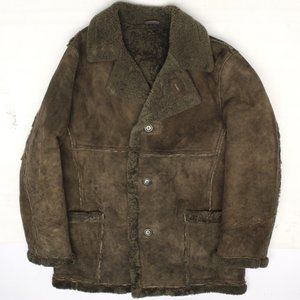 Structure Mens Shearling Coat L Earthy Moss Green Sheepskin Ranch Style Wool